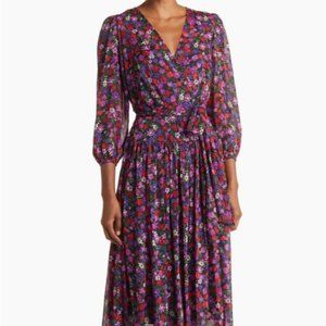 Calvin Klein: Floral Print Faux Wrap Midi Dress - Size 8